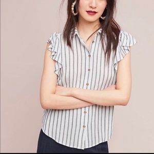 Maeve by Anthropologie Short Sleeve Striped Button Down Shirt